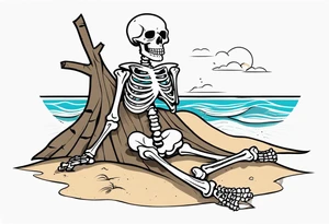 skeleton wearing a button up hawaiian shirt relaxing on the beach tattoo idea