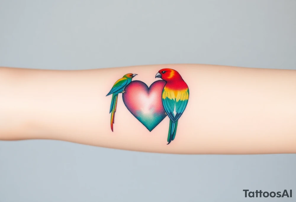 dainty sacred heart with two lorikeet birds tattoo idea