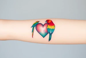 dainty sacred heart with two lorikeet birds tattoo idea