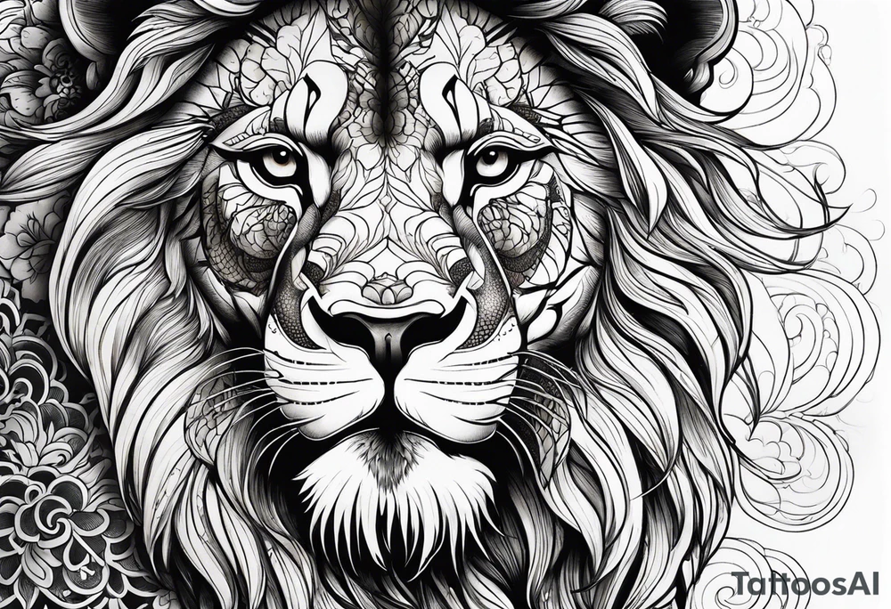 powerful majestic lion, close-up tattoo idea