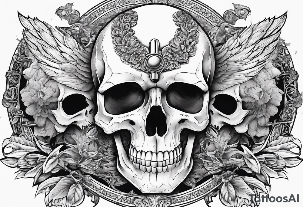 Thanatos and hypnos, 3 skull, sword, like greek statue, minimalist tattoo idea