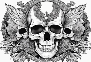 Thanatos and hypnos, 3 skull, sword, like greek statue, minimalist tattoo idea