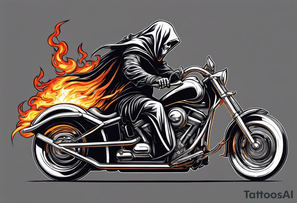 Grim Reaper on motorcycle, on fire tattoo idea