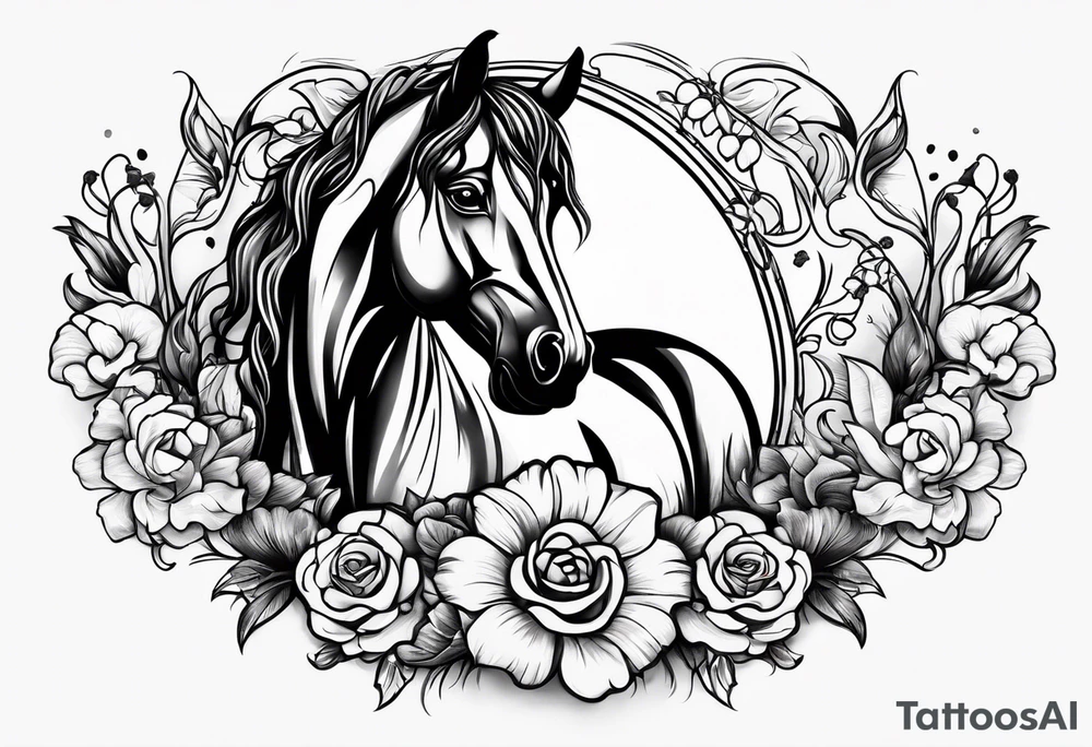 Friesian with flowers tattoo idea