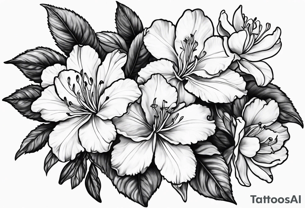 Azalea flowers, Fine-line, dark shading tattoo idea