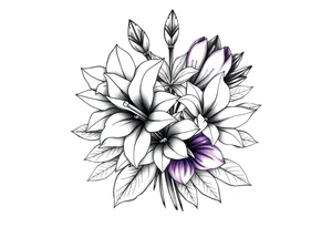 flower bouquet that has daffodil, violet and narcisuss tattoo idea