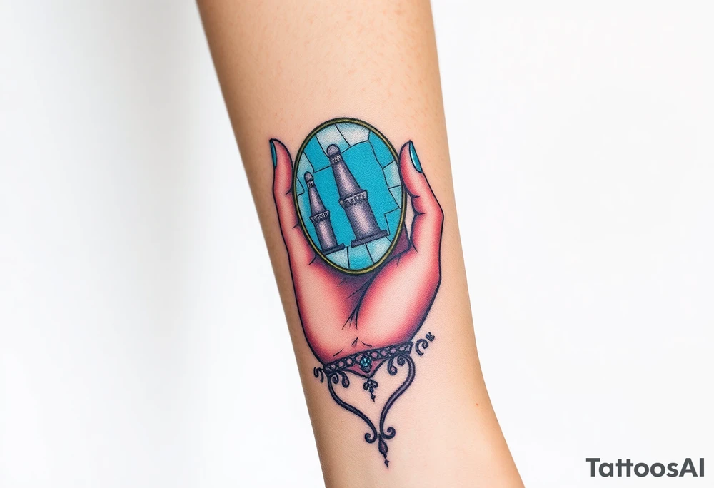 hand held cracked mirror tattoo idea