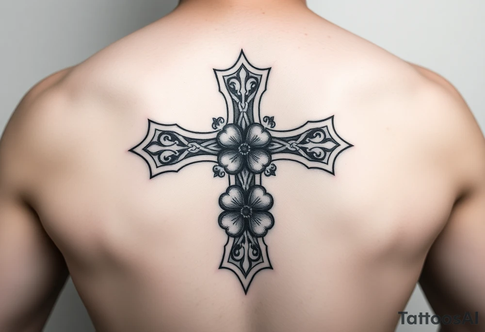 a celtic cross with irish inspired details and a four leaf clover tattoo idea