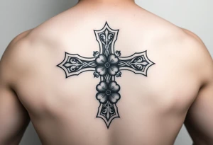 a celtic cross with irish inspired details and a four leaf clover tattoo idea