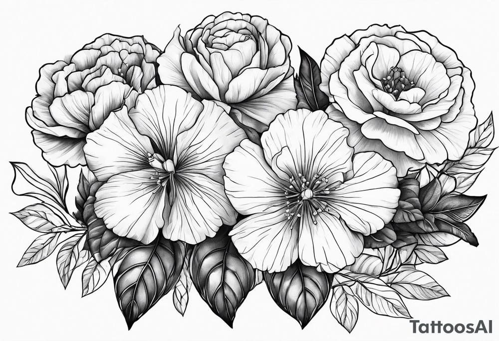 Flower heads of primrose 2 carnation and rose together tattoo idea
