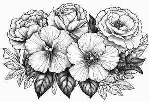 Flower heads of primrose 2 carnation and rose together tattoo idea