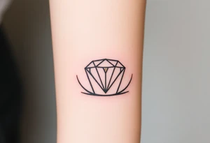 A single, large diamond centered within a sleek, minimalist crown, outlined in fine black ink with a subtle gold shadow to add depth. tattoo idea