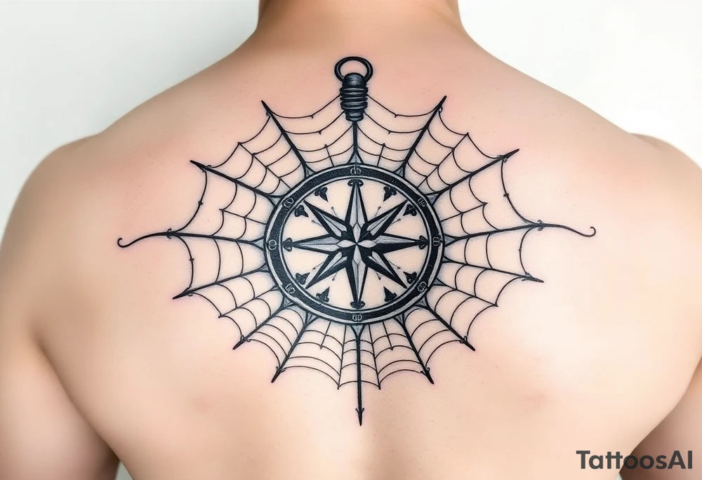 Compass wrapped in a spider web tattoo idea