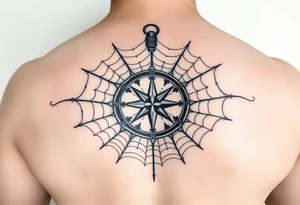 Compass wrapped in a spider web tattoo idea