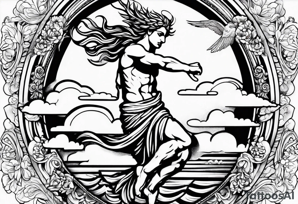 icarus greek design falling into an rainbow tattoo idea