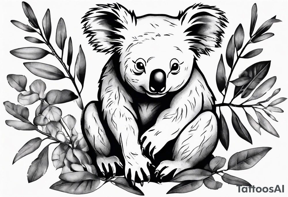 a koala sitting on wattle and eucalyptus leaves tattoo idea a koala sitting on wattle and eucalyptus leaves tattoo idea