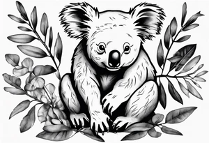 a koala sitting on wattle and eucalyptus leaves tattoo idea