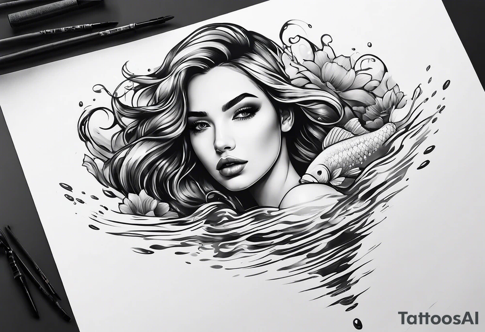 girl floating in water from an aerial view tattoo idea