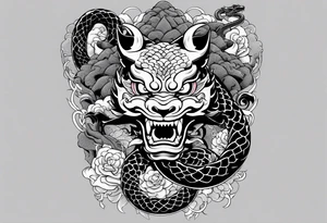 I would like a traditional irezumi half sleeve tattoo with a big snake (hebi)and two hannya masks, i want the one mask laughing and the other crying tattoo idea