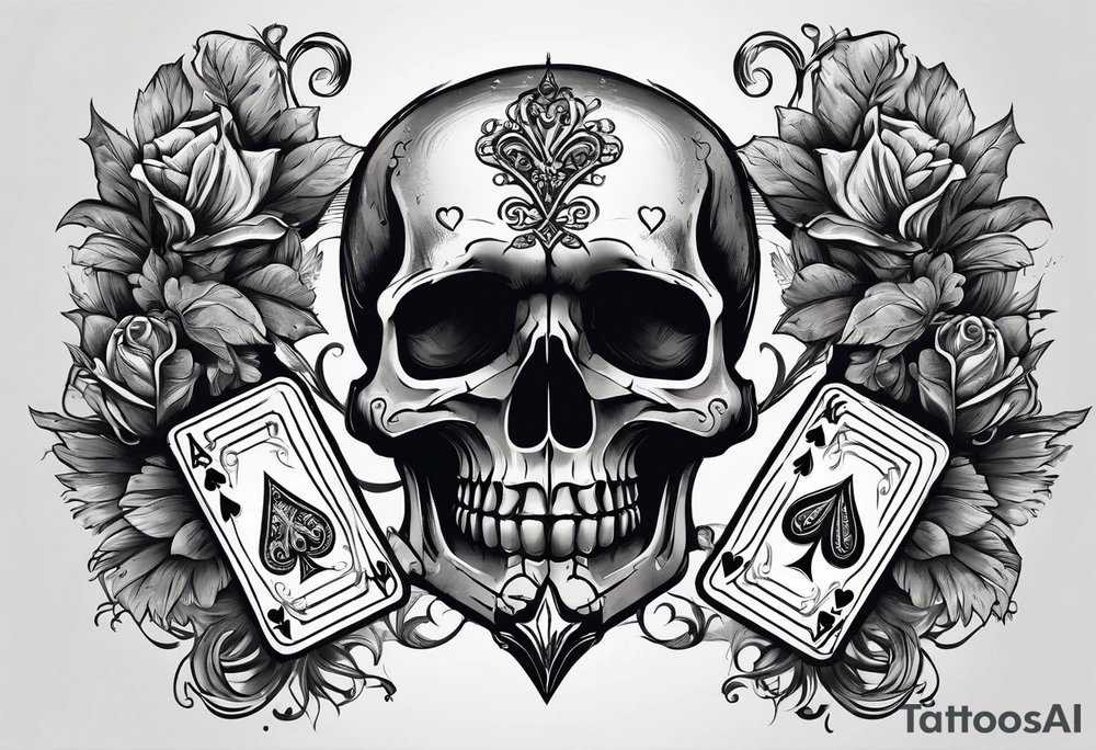 Skeleton hand holding out two playing cards, 8 of spades and 7 of spades tattoo idea
