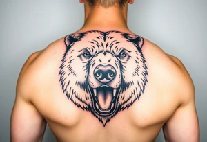 majestic grizzly bear staring with the mouth closed and no teeth showing tattoo idea