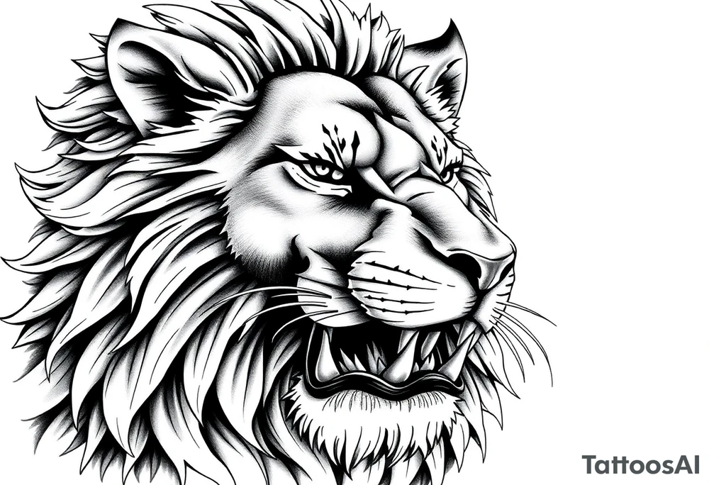 powerful majestic lion, close-up tattoo idea