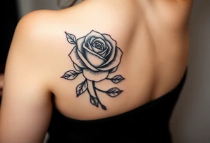 A tattoo on the forearm with a rose that goes around the forearm with space to put clouds red ink with a palm tattoo idea