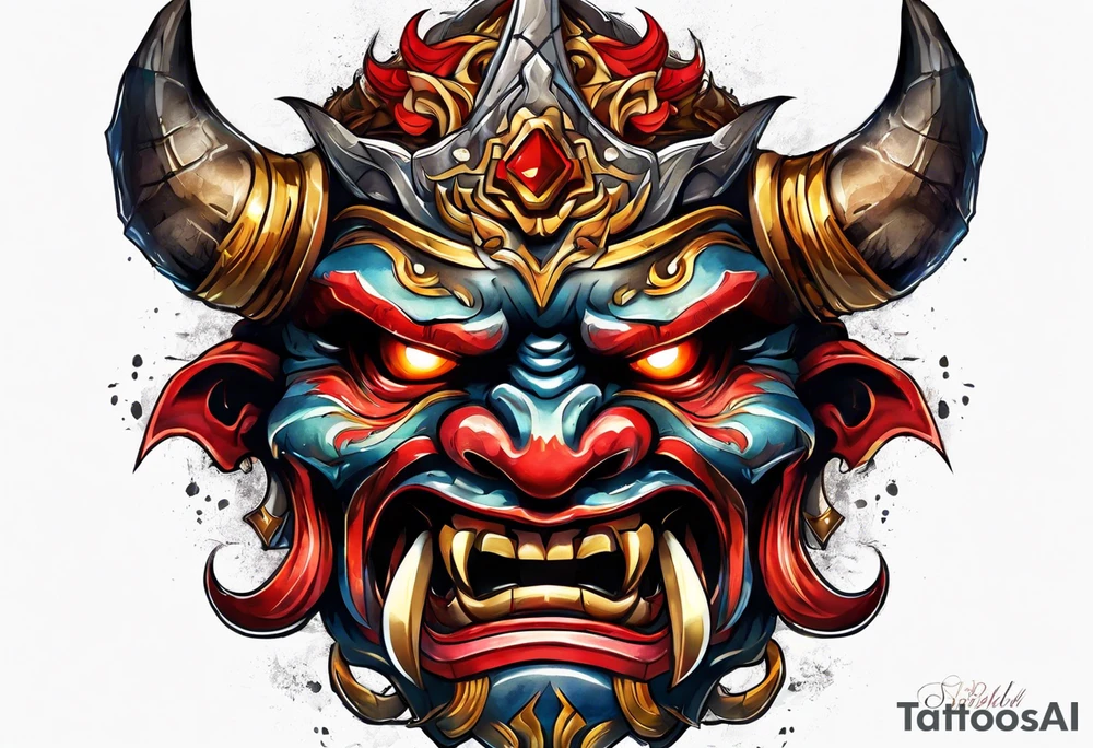 Protection against evil Oni mask tattoo idea