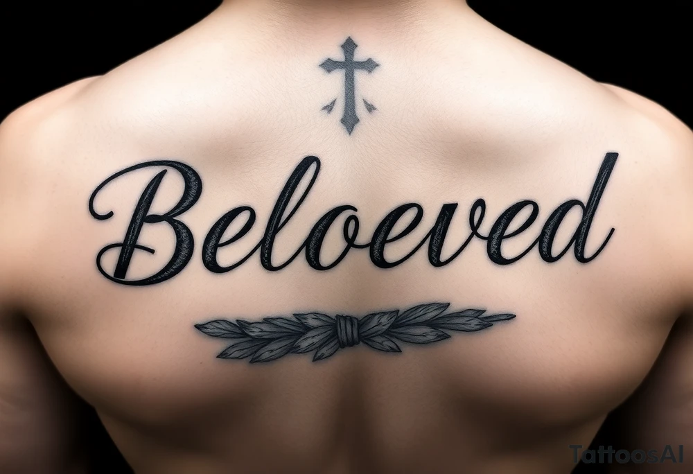 make me an image the word “Beloved” in various cursive fonts underlined by a sage bundle beneath it tattoo idea