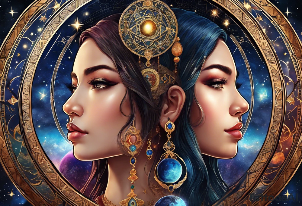 Astrology, Gemini, Natal Chart, angelic, soul mates, vision, planetary, ying yang, the moon, third eye, armband tattoo idea