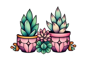 cute cacti and succulent in a pot tattoo idea