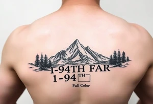 American traditional style with a mountain and HIMARs and the saying 1-94TH FAR FULL COLOR tattoo idea