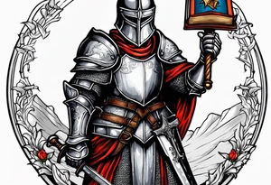 knight holding a bible over his head tattoo idea