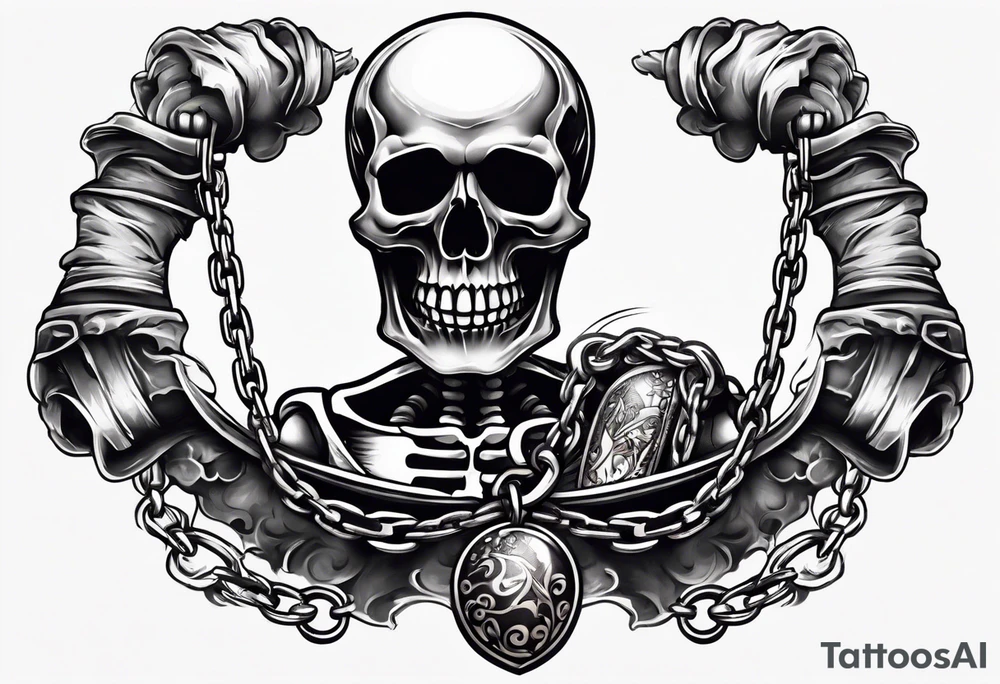 Skeleton with ball and chain around ankle tattoo idea
