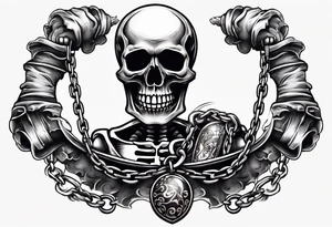 Skeleton with ball and chain around ankle tattoo idea