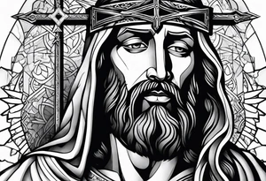 Jesus and man walking with cross tattoo idea