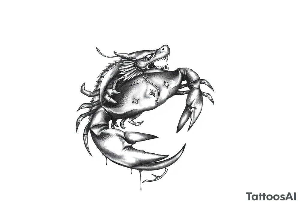 Dark cancer zodiac sign tattoo with dragon on background tattoo idea