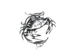Dark cancer zodiac sign tattoo with dragon on background tattoo idea