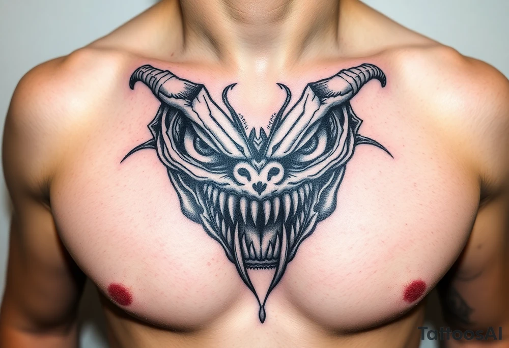 Scary teeth alien eyes tattoo idea