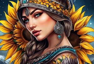 Sunflower viking sleeve tattoo idea