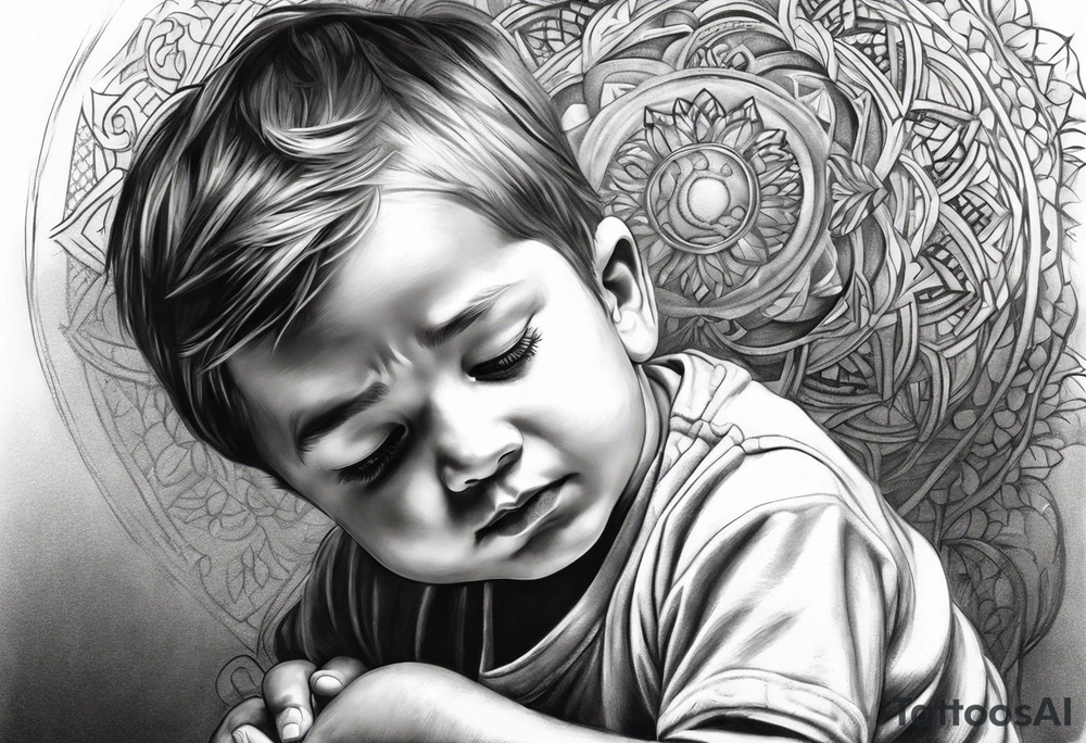 little boy kneeling and praying tattoo idea