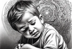 little boy kneeling and praying tattoo idea