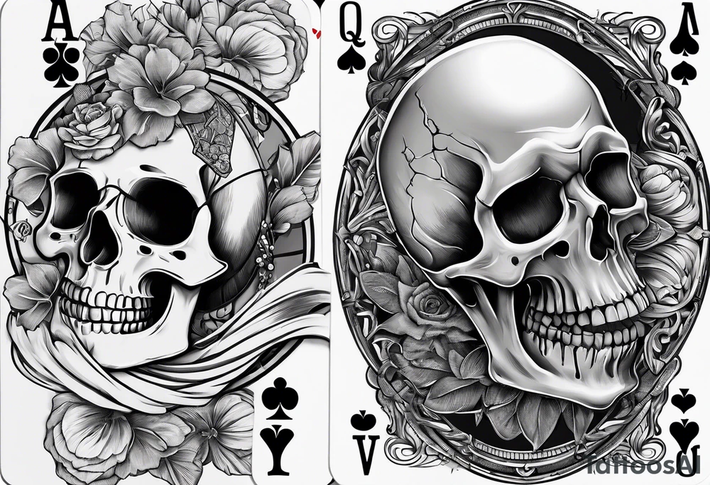 Skeleton hand holding 2 playing cards tattoo idea