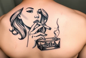 The Sunbeam girl smoking a cigarette ashing in a ashtray tattoo idea