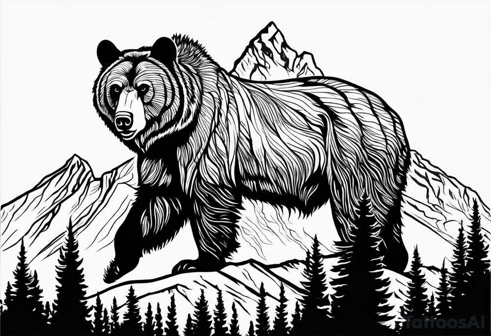 grand Teton mountain with a grizzly bear tattoo idea