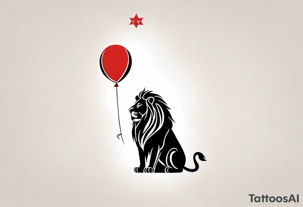 tattoo design should be in the layout of the famouse picture"small princ"  where it should remind me that I survived,and my life was saved by my husband, and he should be represented in the tattoo as a young lion holding a balloon held in the muzzle.
The baloon which is red and in Hearth shape. The whole body of lion should be visible and more abstract not so realistic.The lion is holding the string of the baloon in the muzzle. The string from the balloon should have a heartbeat pulse.The baloon should be red colored, and the rest of the image should be black only. tattoo idea