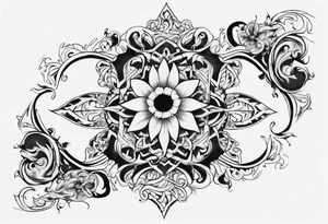 Black and white and ornamental style tattoo which will wrap around ankle horizontally which is larger in the centre tattoo idea