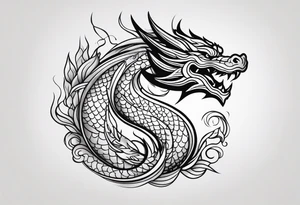 An ornate dragon breathing fire, with intricate scales and a fierce expression, symbolizing power and protection.” tattoo idea