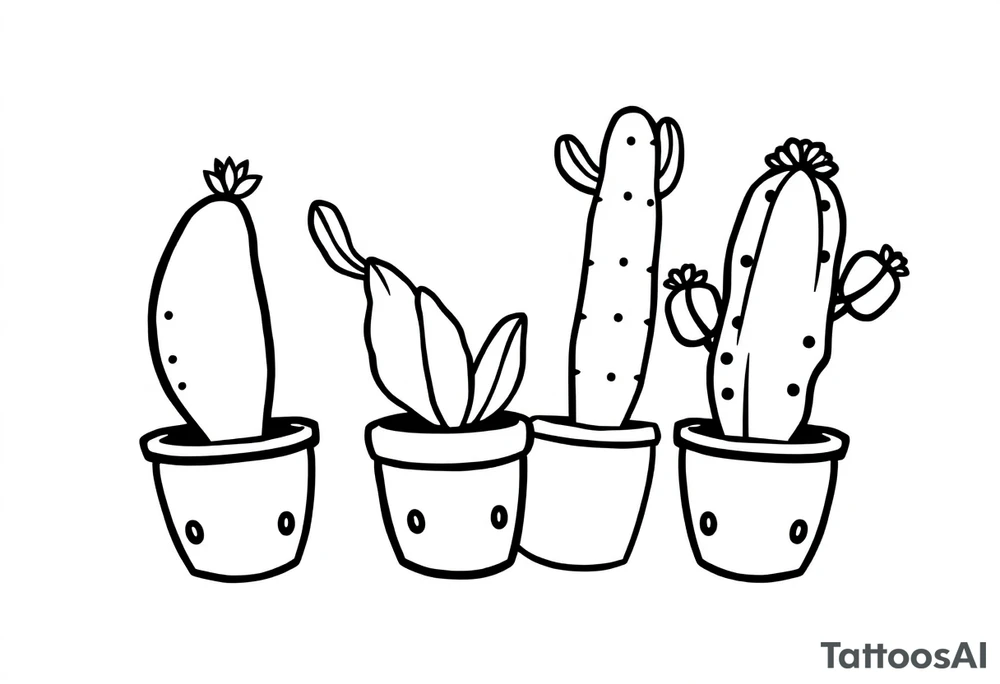4 unique cute cacti in a pot tattoo idea