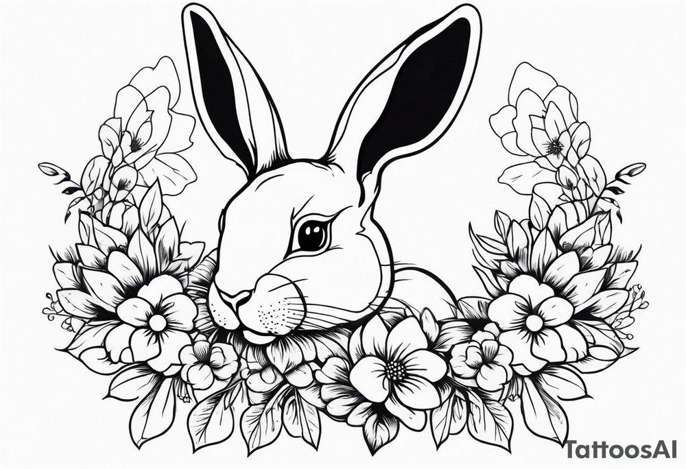 bunny head with flowers around it tattoo idea